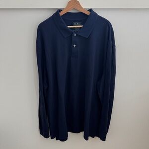 L.L. Bean Men's Premium Double L Polo Shirt Dark Blue Long Sleeve Cotton 3XL